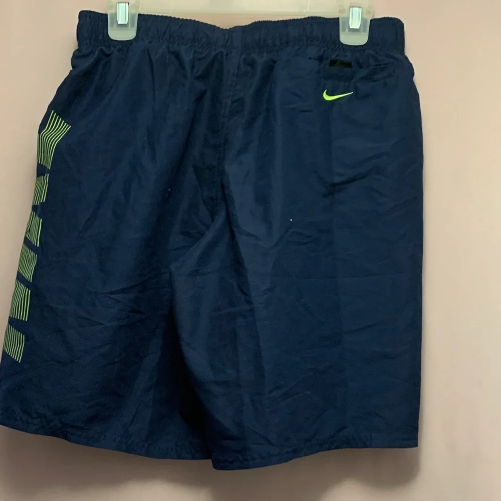Nike Navy Athletic Swim Shorts with Blue & Lime Side Accent